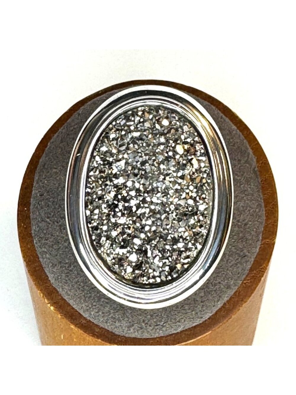Sterling Silver 925 Oval Druzy Quartz Bezel Set Statement Ring Size 7.5